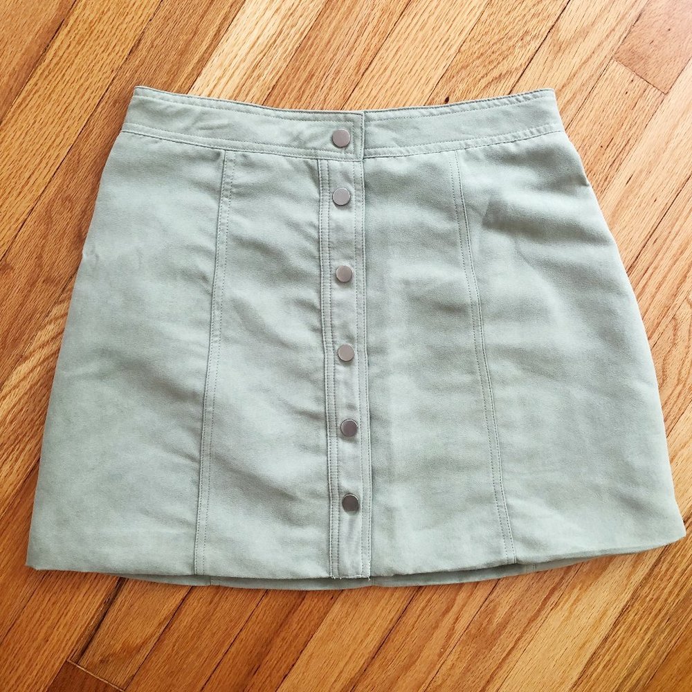 H&M Faux Suede Button Up Mini Skirt